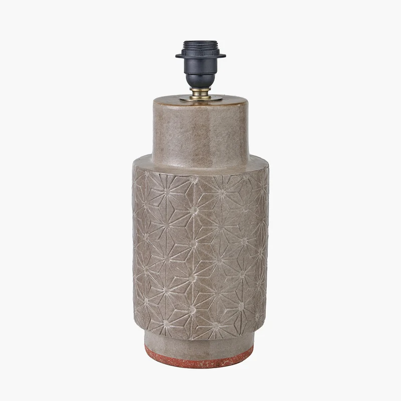Sidra Grey Stoneware Etch Detail Table Lamp Base with Lino 35cm Grey Self Lined Linen Cylinder Lampshade