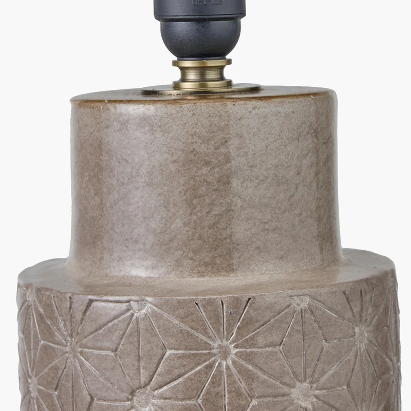 Sidra Grey Stoneware Etch Detail Table Lamp Base with Edward 35cm Natural Linen Cylinder Lampshade