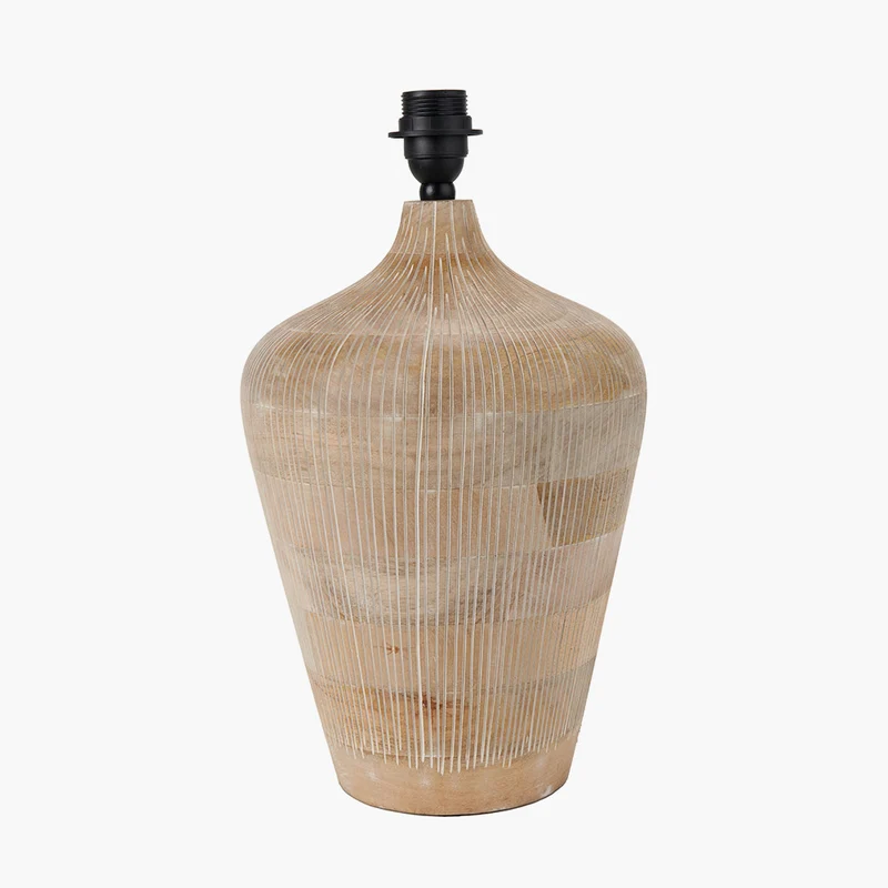 Taika White Wash Textured Wood Table Lamp Base with Lino 40cm Cinnamon Self Lined Linen Cylinder Lampshade