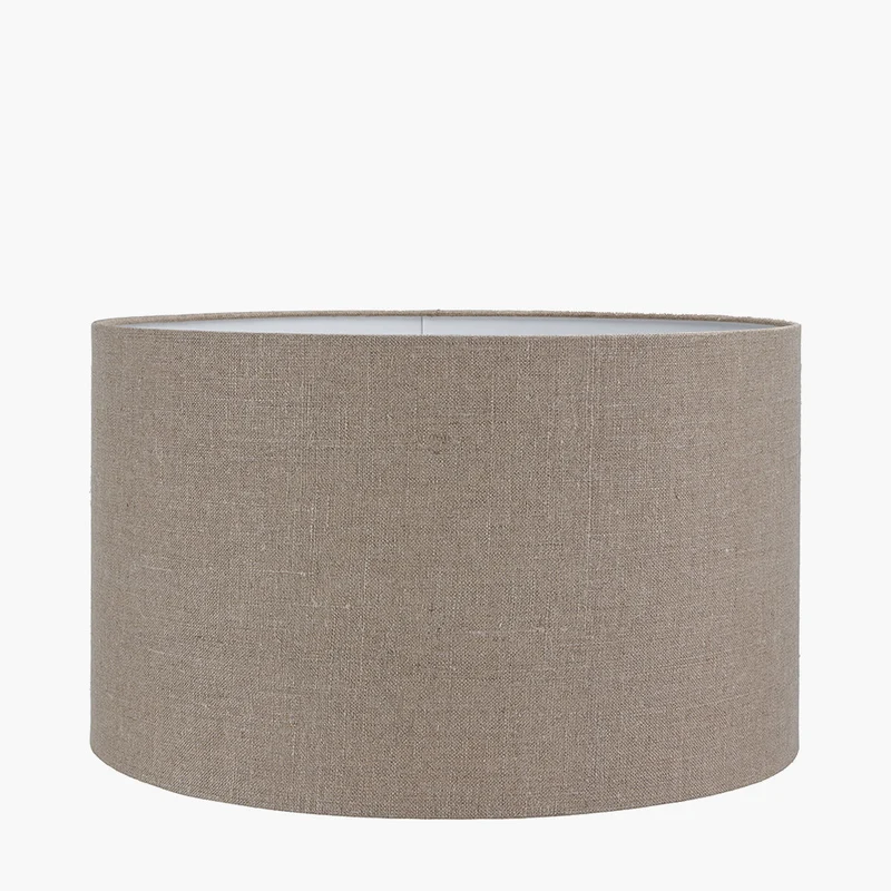 Taika White Wash Textured Wood Table Lamp Base with Edward 40cm Natural Linen Cylinder Lampshade