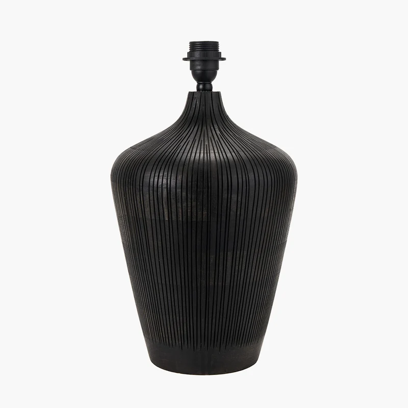 Taika Antique Black Textured Wood Table Lamp Base with Lino 40cm Cinnamon Self Lined Linen Cylinder Lampshade