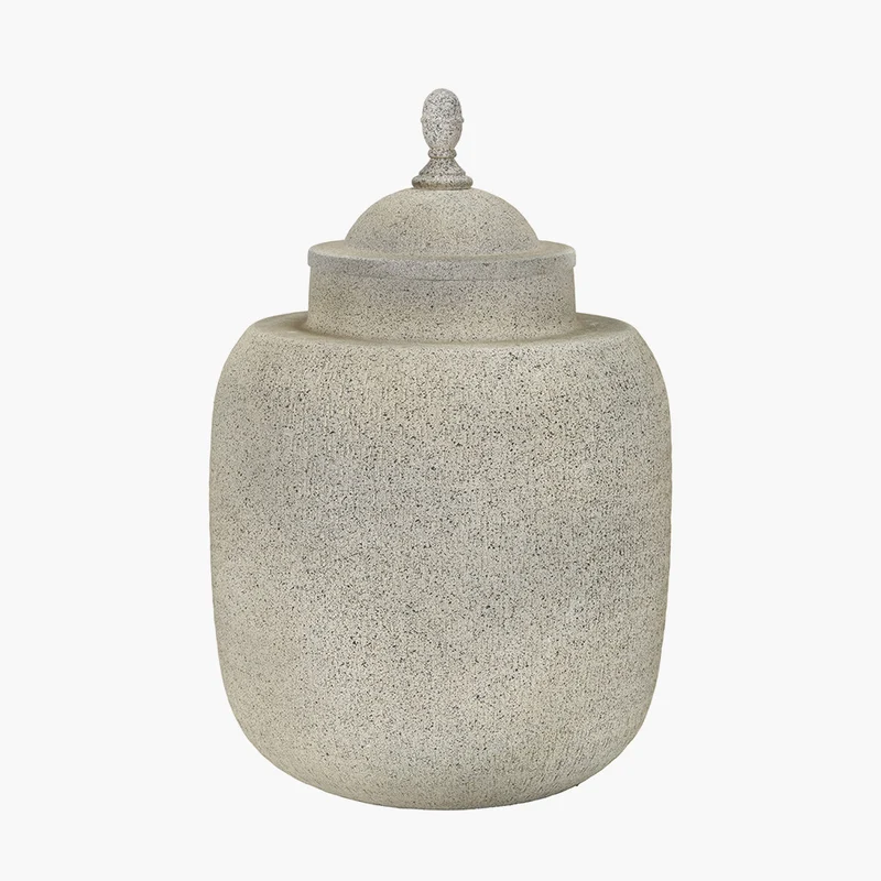 Raj Stone Grey Hammered Metal Urn Vase with Lid