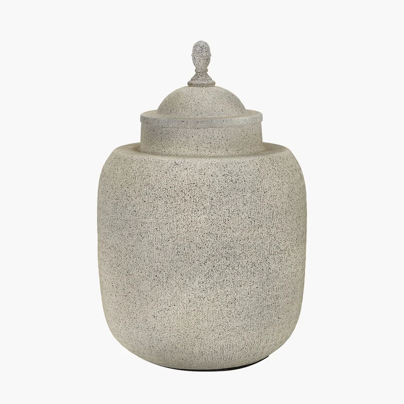 Raj Stone Grey Hammered Metal Urn Vase with Lid