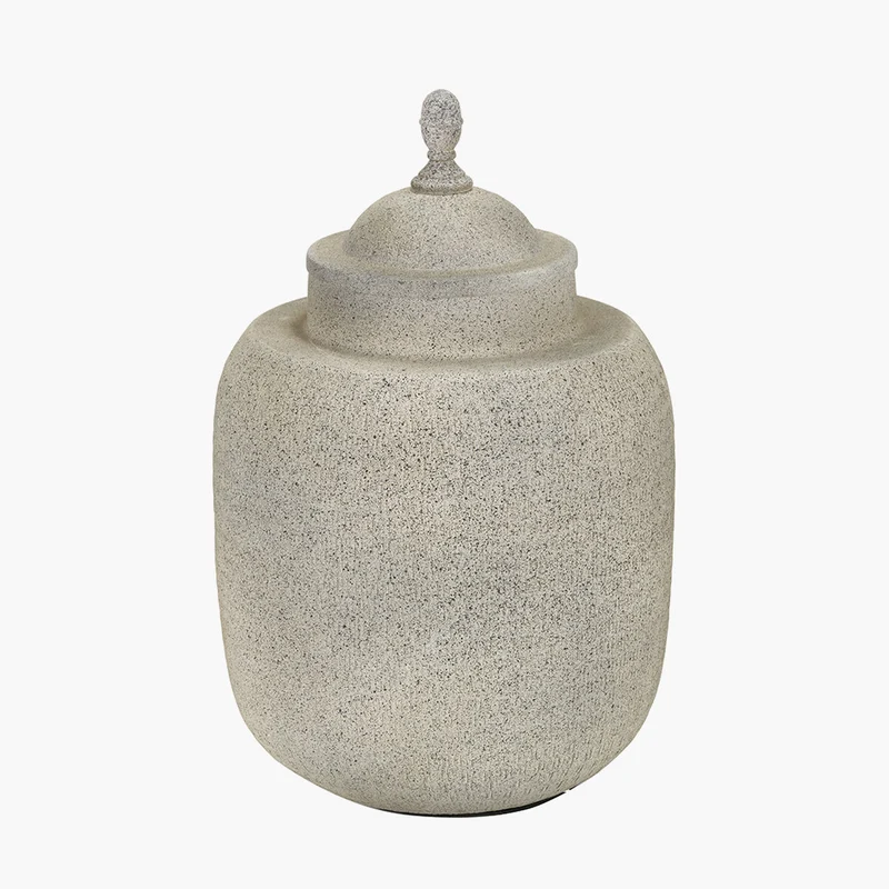 Raj Stone Grey Hammered Metal Urn Vase with Lid