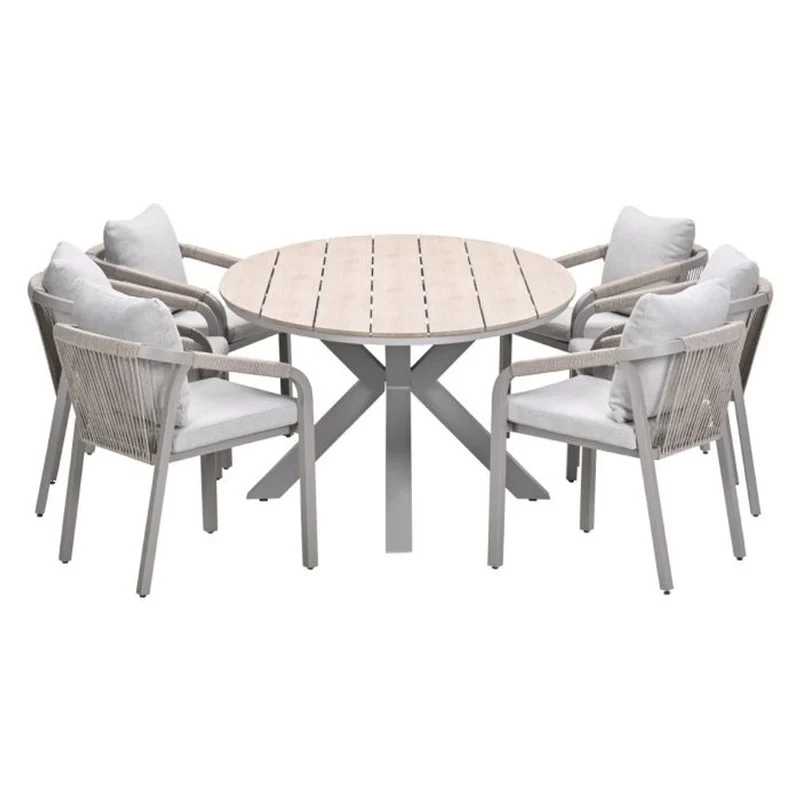 Monti tuinset 7-delig dakar sand met Edison tuintafel ovaal 220x115 cm light teak vironwood