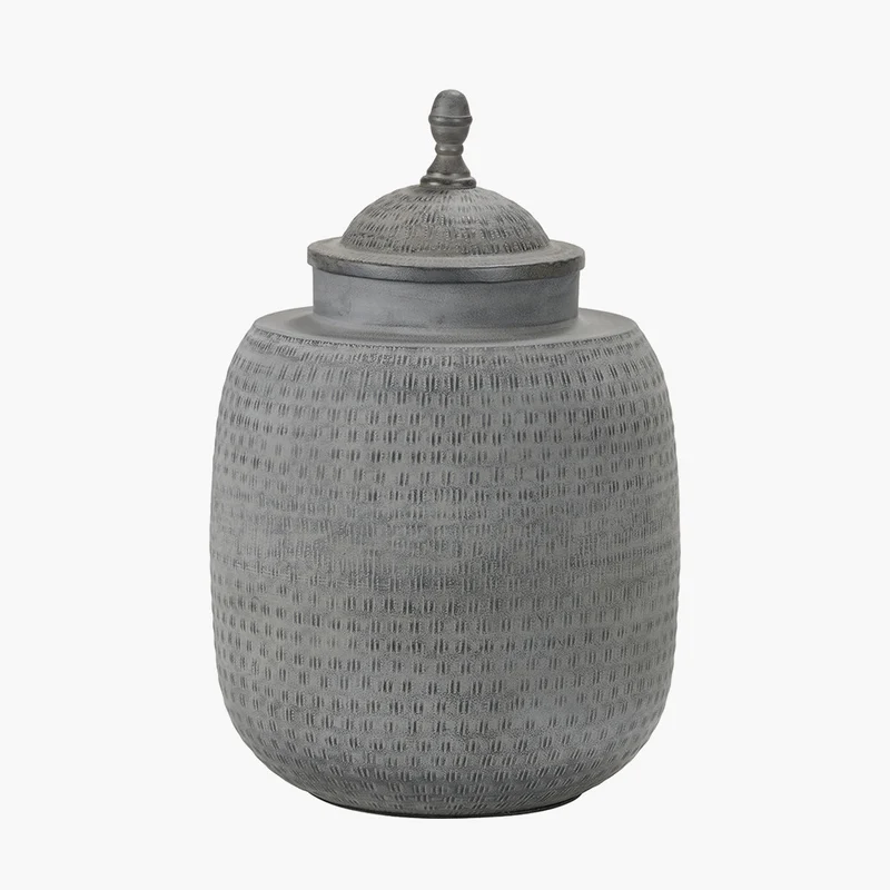 Raj Charcoal Grey Hammered Metal Urn Vase with Lid