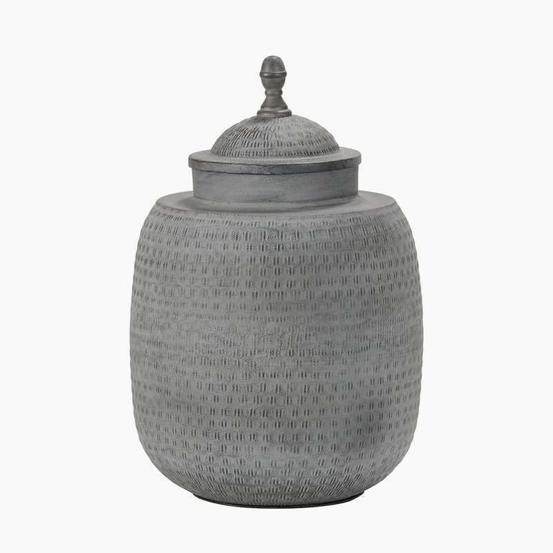 Raj Charcoal Grey Hammered Metal Urn Vase with Lid