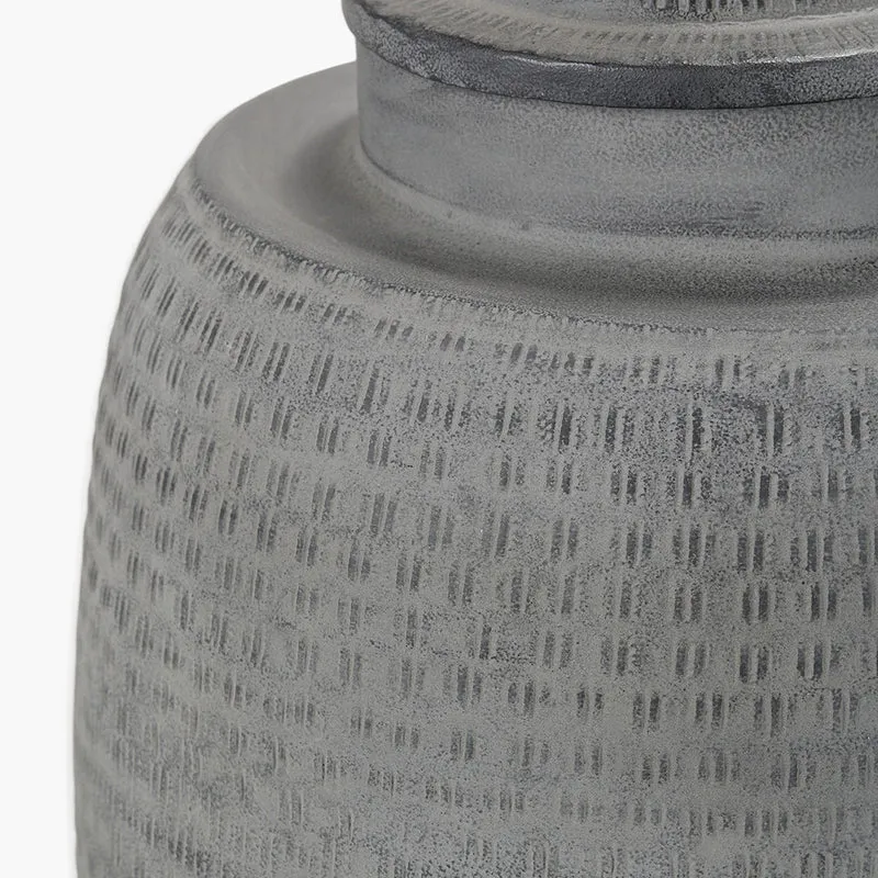Raj Charcoal Grey Hammered Metal Urn Vase with Lid