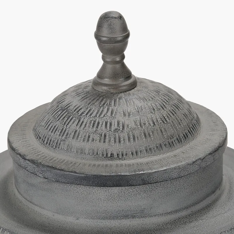 Raj Charcoal Grey Hammered Metal Urn Vase with Lid
