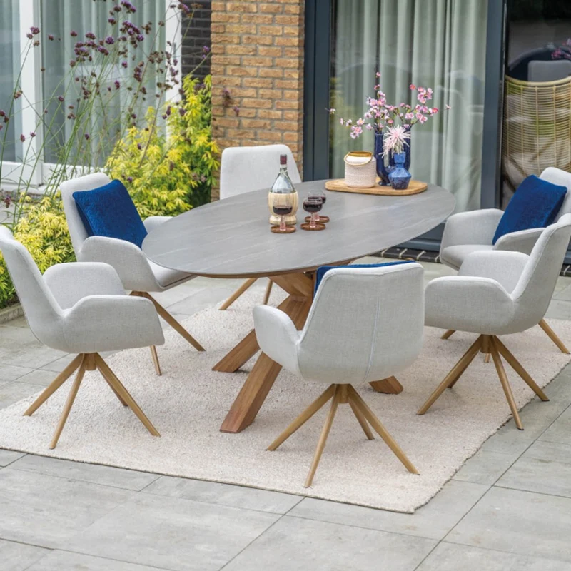 Acate tuinset 7-delig draaibaar Light Teak Look - Scotland dining tafel 230x115 Napoli Sand