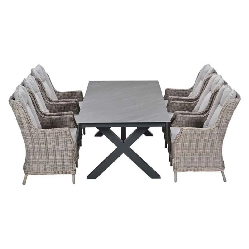Osborne tuinset 7-delig Vintage Willow - Centostone Napoli Sand tuintafel 240x100 cm