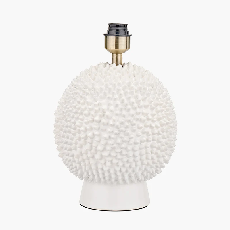 Wrenley Cream Ceramic Sea Urchin Table Lamp Base with Henry 35cm White Handloom Cylinder Lampshade
