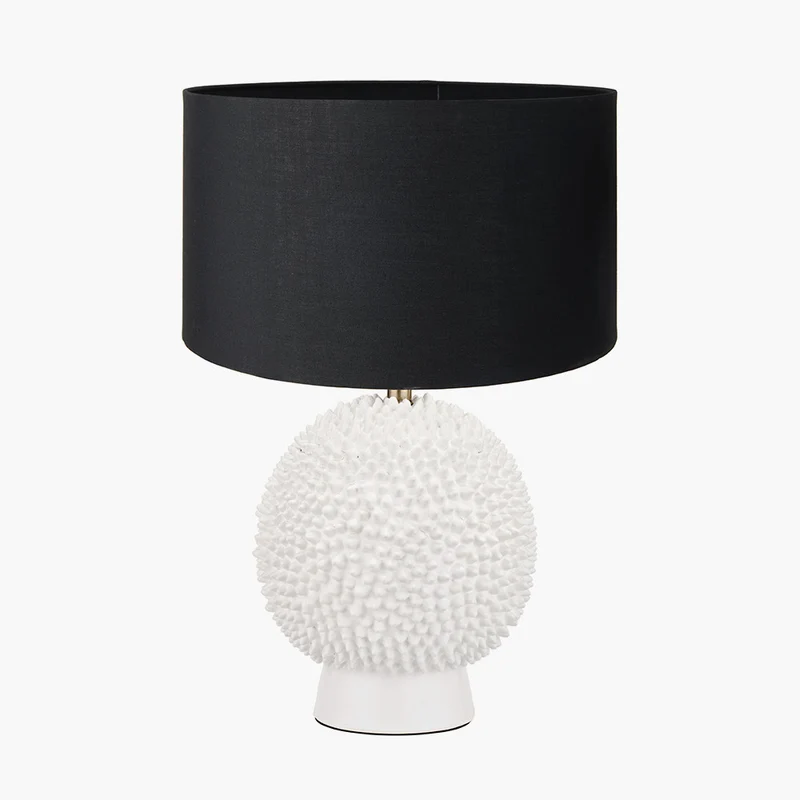 Wrenley Cream Ceramic Sea Urchin Table Lamp Base with Harry 35cm Black Cotton Mix Cylinder Lampshade