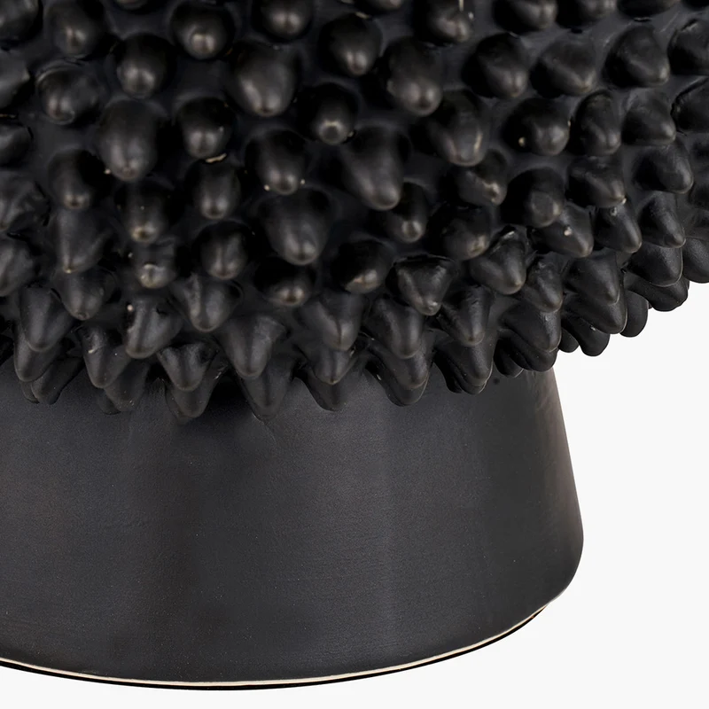 Wrenley Black Ceramic Sea Urchin Table Lamp Base with Winston 40cm White Handloom Tapered Lampshade