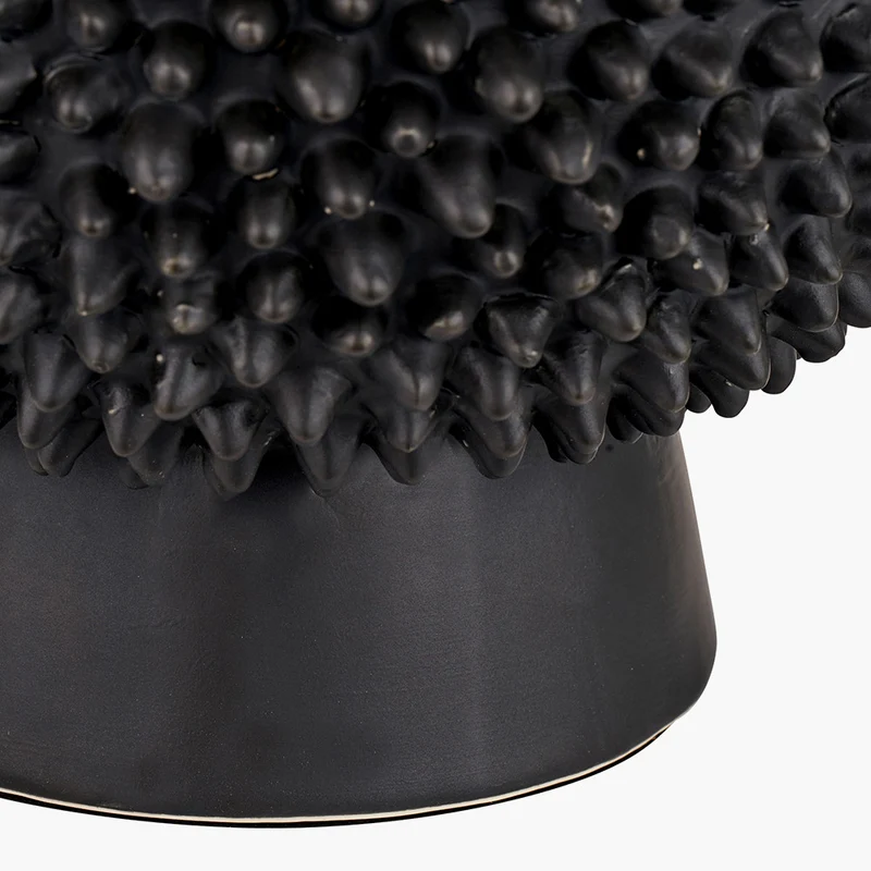 Wrenley Black Ceramic Sea Urchin Table Lamp Base with Winston 40cm Taupe Handloom Tapered Lampshade
