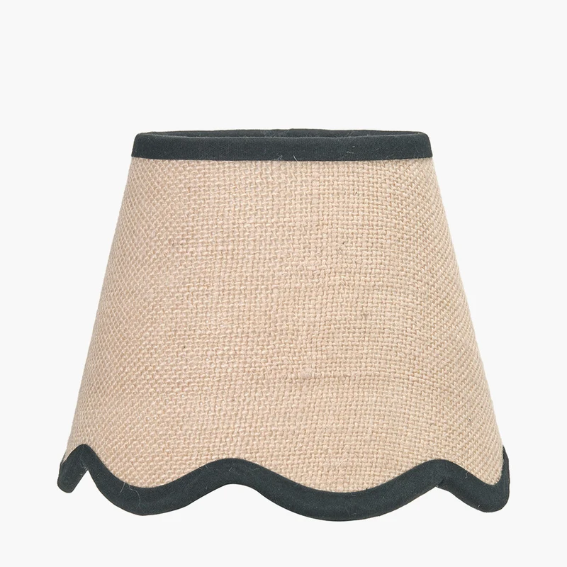 Tabitha 16cm Cream Jute Scalloped Edge Tapered Lampshade with Black Binding