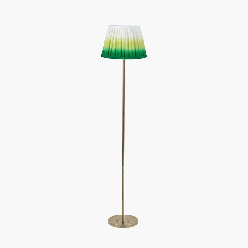 Sesvenna Antique Brass Metal Stick Floor Lamp Base with Savoie 40cm Pleated Shade Emerald