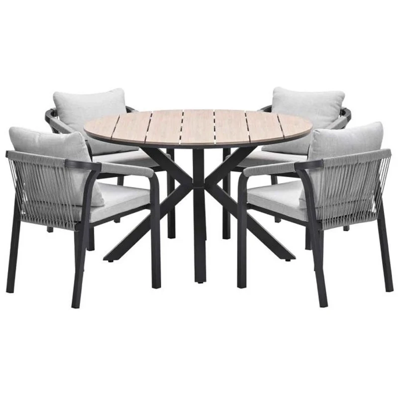 Monti tuinset 5-delig dakar sand met Edison tuintafel rond 122 cm light teak vironwood