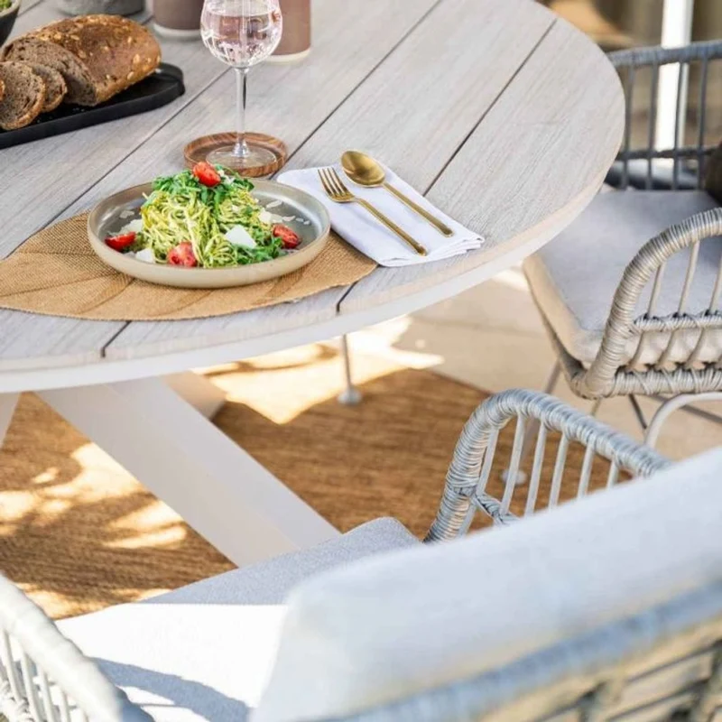 Monti tuinset 5-delig dakar sand met Edison tuintafel rond 122 cm light teak vironwood