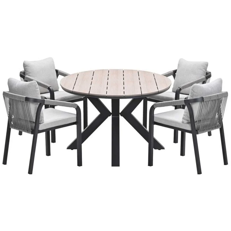 Monti tuinset 5-delig dakar sand met Edison tuintafel ovaal 180x115 cm light teak vironwood