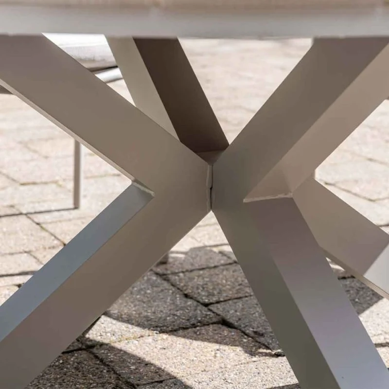 Monti tuinset 6-delig dakar sand met Edison tuintafel rond 148 cm light teak vironwood