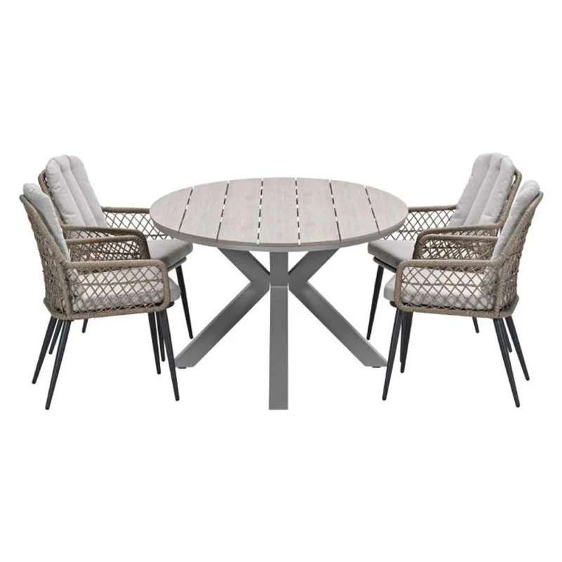 Allasio tuinset 5-delig naturel met Edison tuintafel ovaal 180x115 cm light teak vironwood