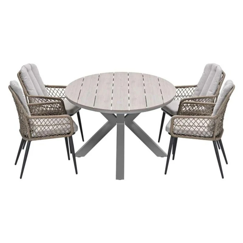 Allasio tuinset 5-delig naturel met Edison tuintafel ovaal 180x115 cm light teak vironwood