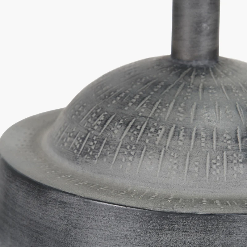 Raj Charcoal Grey Hammered Metal Urn Shaped Lamp Base with Lino 40cm Black Self Lined Linen Cylinder Lampshade