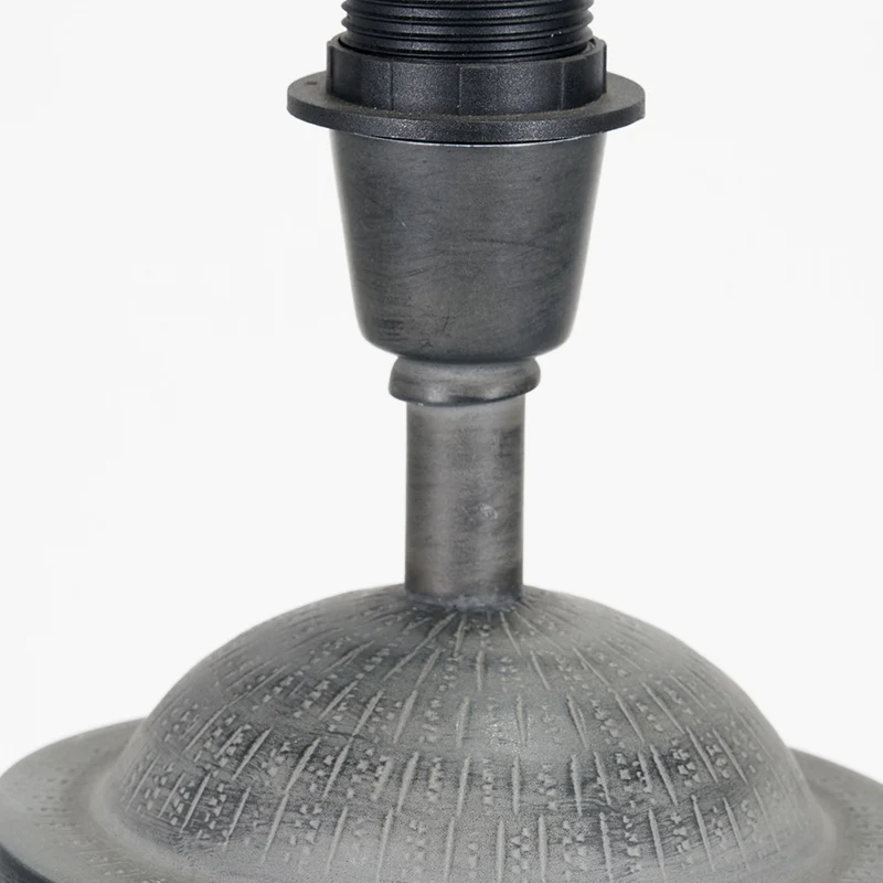 Raj Charcoal Grey Hammered Metal Urn Shaped Lamp Base with Edward 40cm Natural Linen Cylinder Lampshade