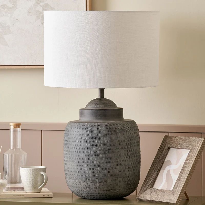 Raj Charcoal Grey Hammered Metal Urn Shaped Lamp Base