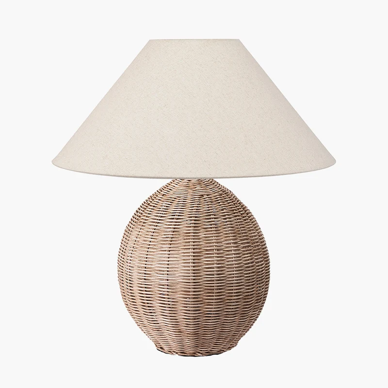 Raffles Large Rattan Cream Wash Table Lamp Base with Harley 45cm Slubby Hopsack Empire Lampshade