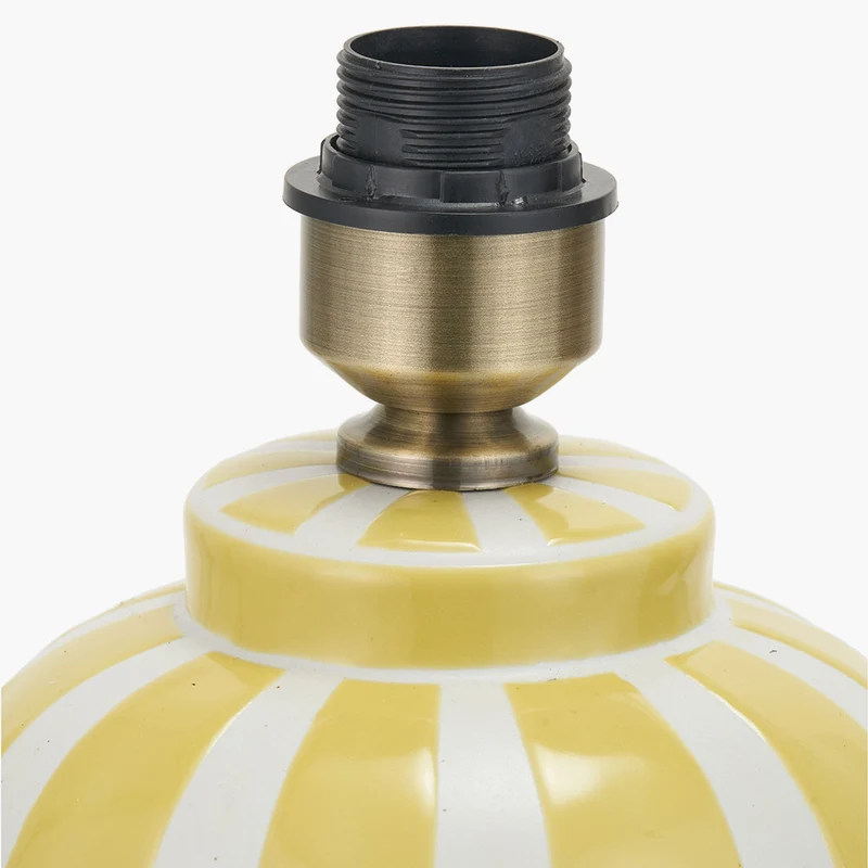 Priscilla Yellow Striped Ceramic Table Lamp Base with Posy 30cm White Handloom Scalloped Tapered Lampshade