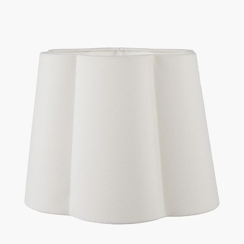 Priscilla Yellow Striped Ceramic Table Lamp Base with Posy 30cm White Handloom Scalloped Tapered Lampshade