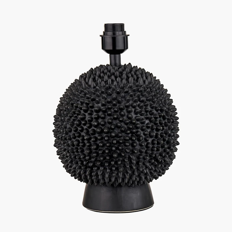 Wrenley Black Ceramic Sea Urchin Table Lamp Base with Henry 35cm Taupe Handloom Cylinder Lampshade