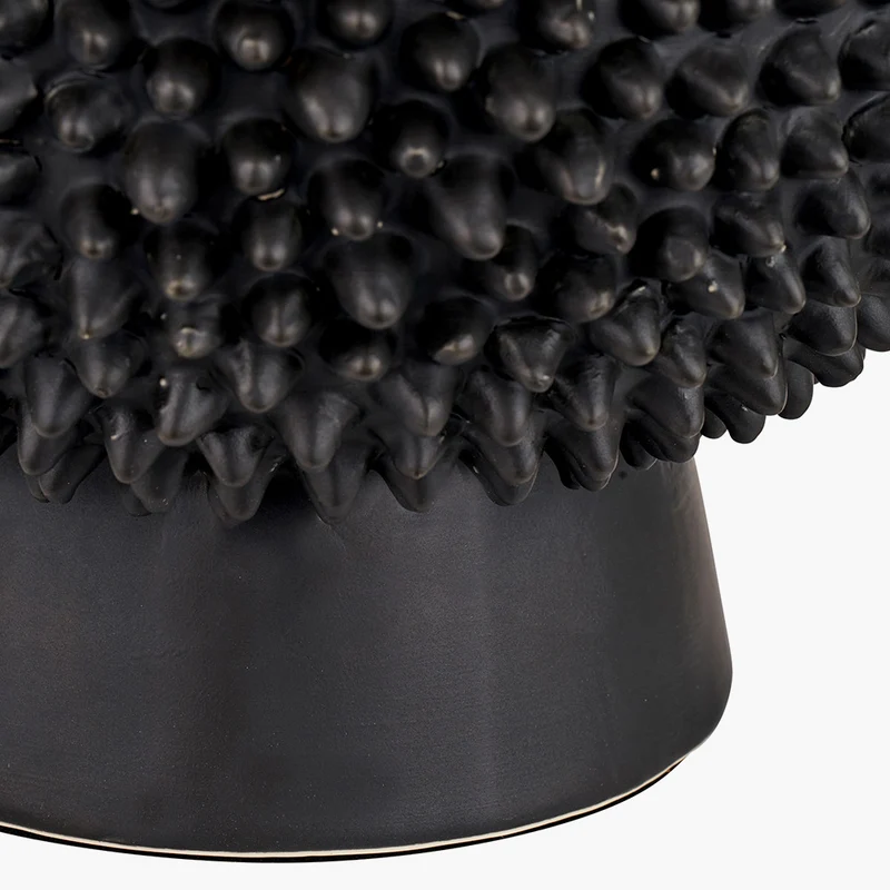 Wrenley Black Ceramic Sea Urchin Table Lamp Base with Henry 35cm Taupe Handloom Cylinder Lampshade