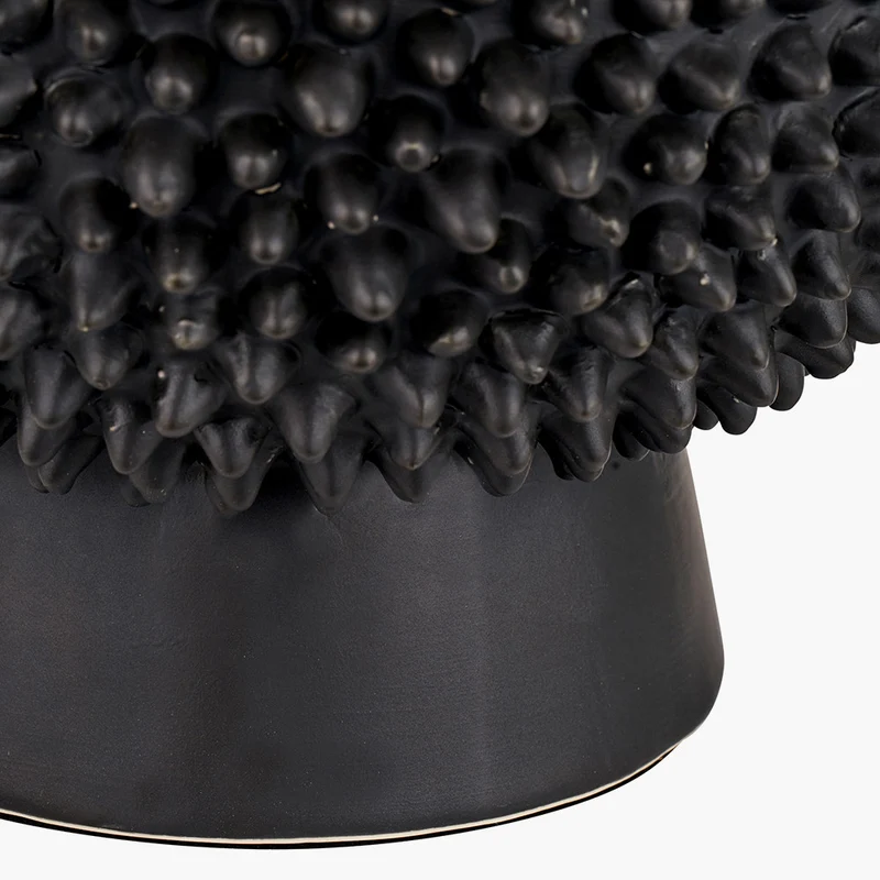 Wrenley Black Ceramic Sea Urchin Table Lamp Base with Harry 35cm Sage Cotton Mix Cylinder Lampshade