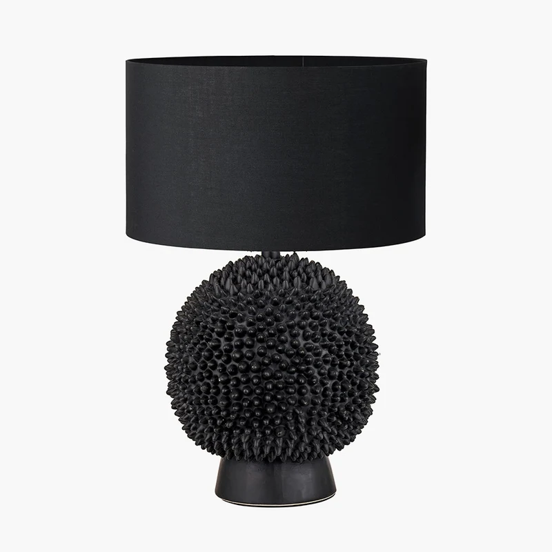 Wrenley Black Ceramic Sea Urchin Table Lamp Base with Harry 35cm Black Cotton Mix Cylinder Lampshade