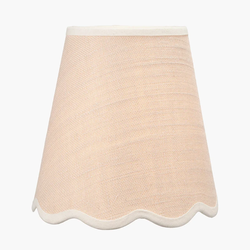 Tabitha 14cm Cream Jute Scalloped Edge Tapered Candle Clip Lampshade with Cream Binding