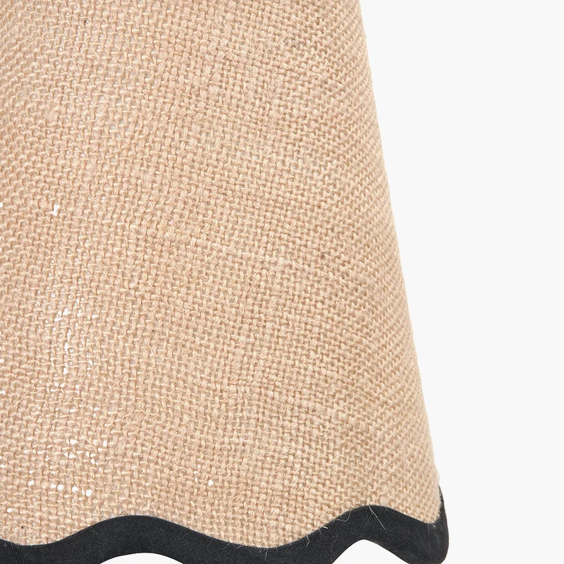 Tabitha 14cm Cream Jute Scalloped Edge Tapered Candle Clip Lampshade with Black Binding
