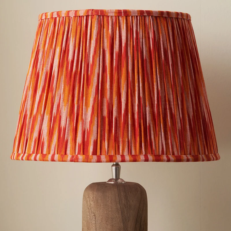 Suri 30 cm Pink and Orange Ikat Patterned Mushroom Pleat Tapered Lampshade