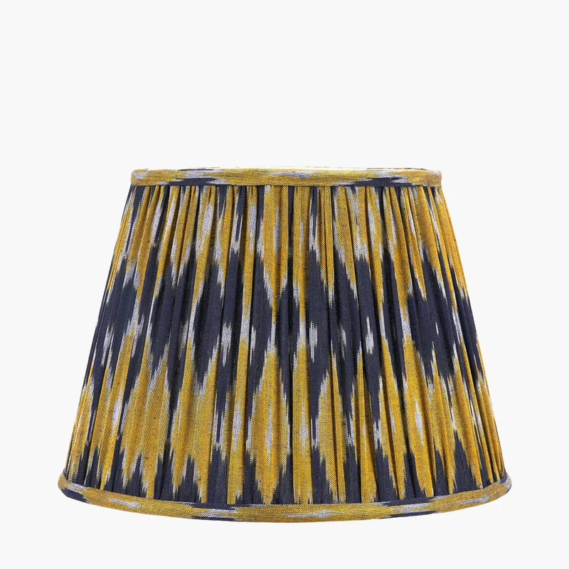 Suri 30 cm Navy and Yellow Ikat Patterned Mushroom Pleat Tapered Lampshade