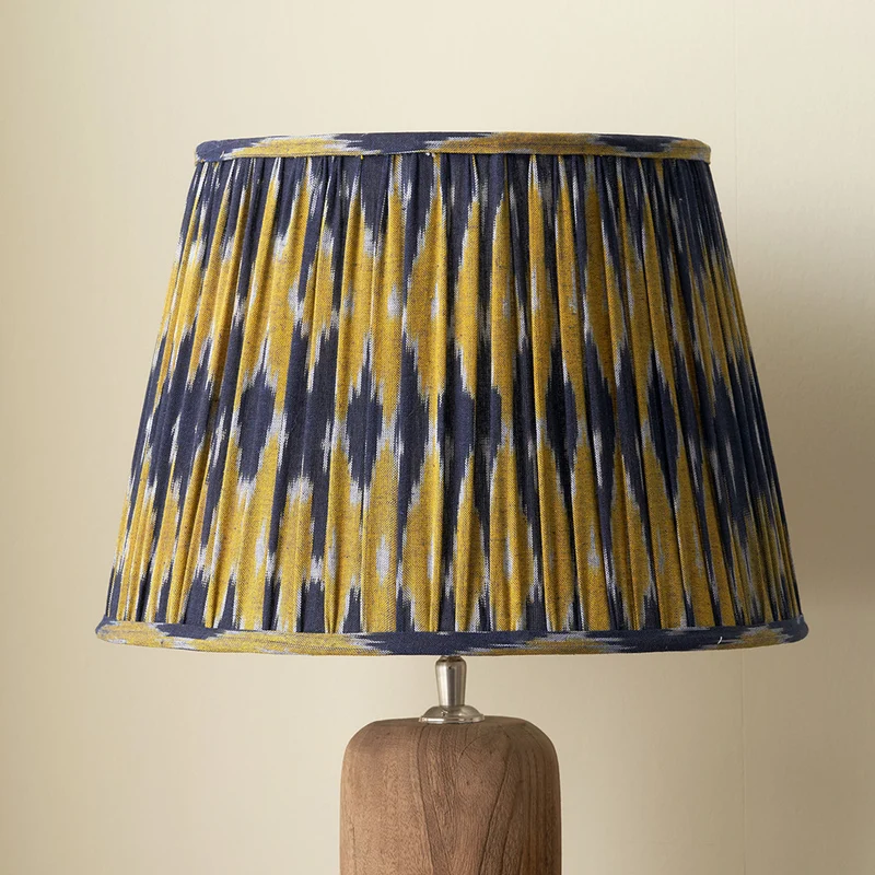 Suri 30 cm Navy and Yellow Ikat Patterned Mushroom Pleat Tapered Lampshade