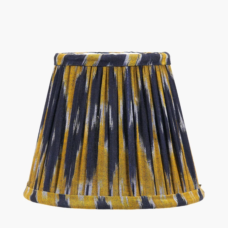 Suri 16 cm Navy and Yellow Ikat Patterned Mushroom Pleat Tapered Lampshade