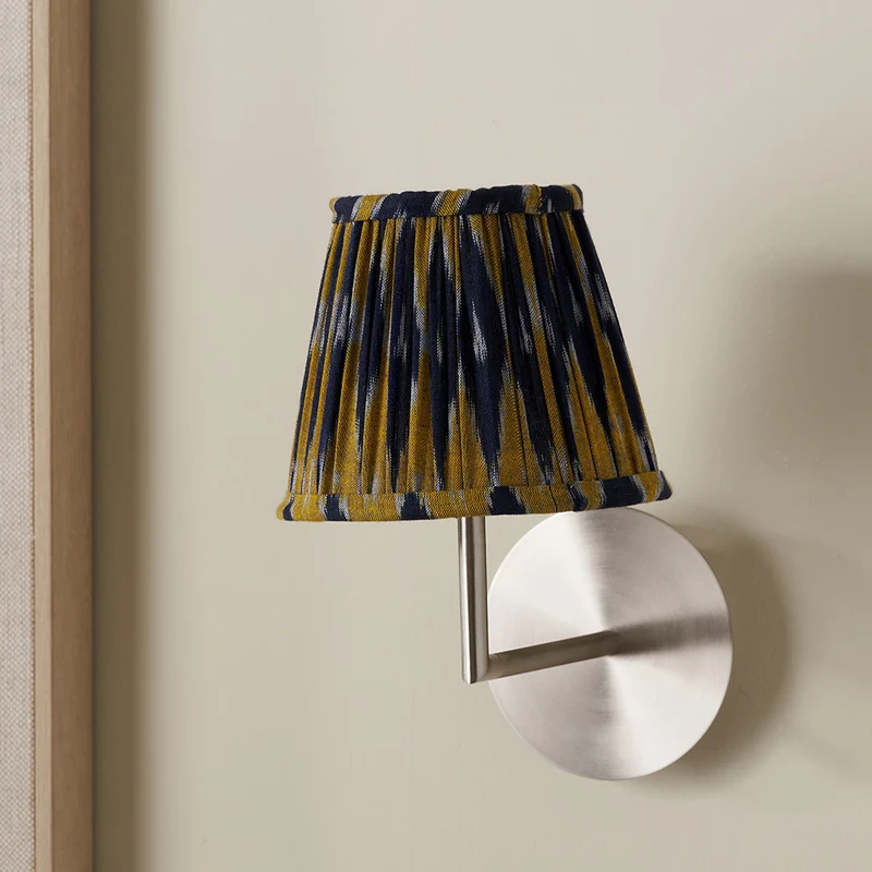 Suri 16 cm Navy and Yellow Ikat Patterned Mushroom Pleat Tapered Lampshade