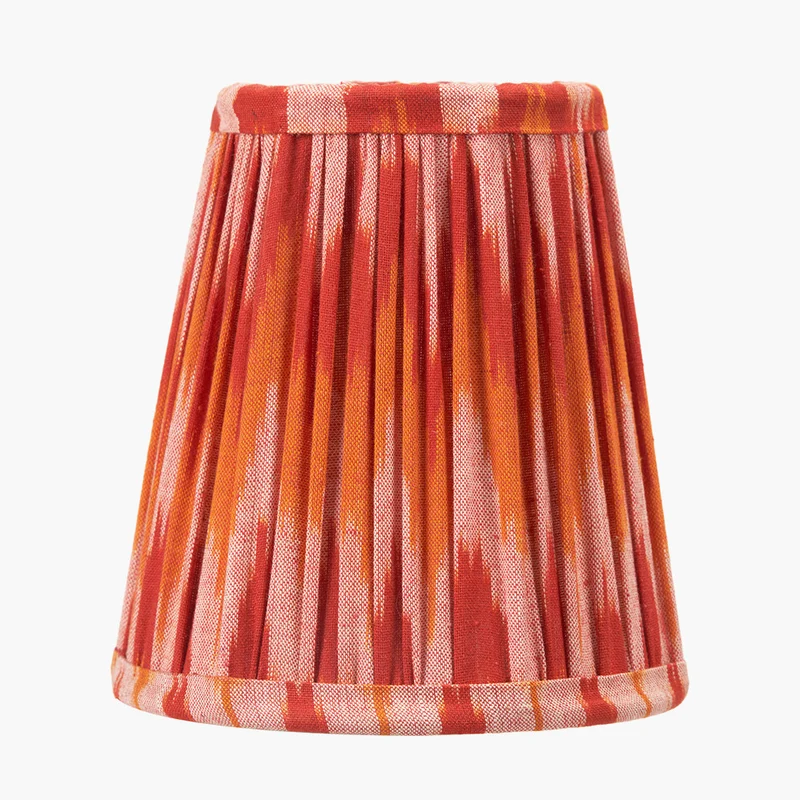 Suri 14cm Pink and Orange Ikat Patterned Mushroom Pleat Tall Tapered Candle Clip Lampshade