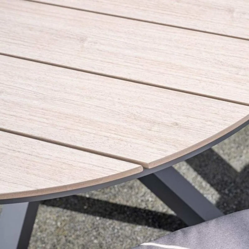 Venice tuinset 5-delig taupe met Edison tuintafel rond 122 cm light teak vironwood