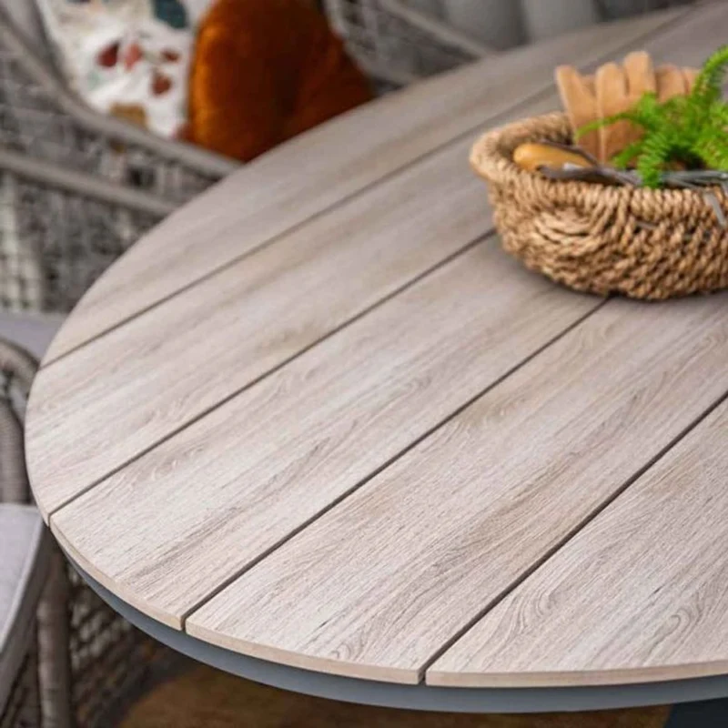 Margriet tuinset 7-delig bruin met Edison tuintafel ovaal 220x115 cm light teak vironwood