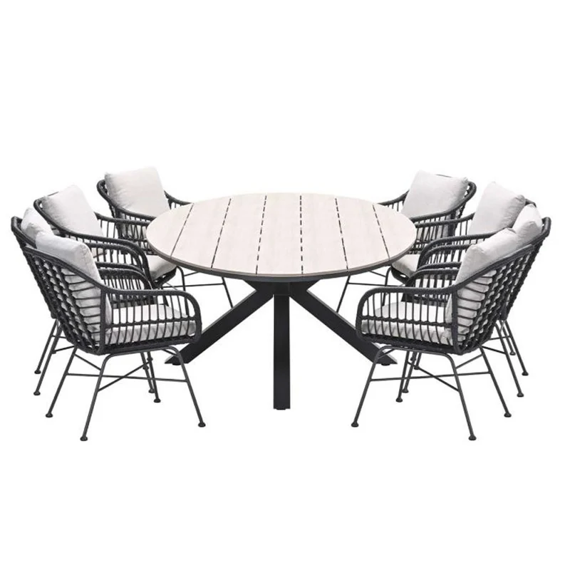 Margriet tuinset 9-delig bruin met Edison tuintafel ovaal 280x140 cm light teak vironwood