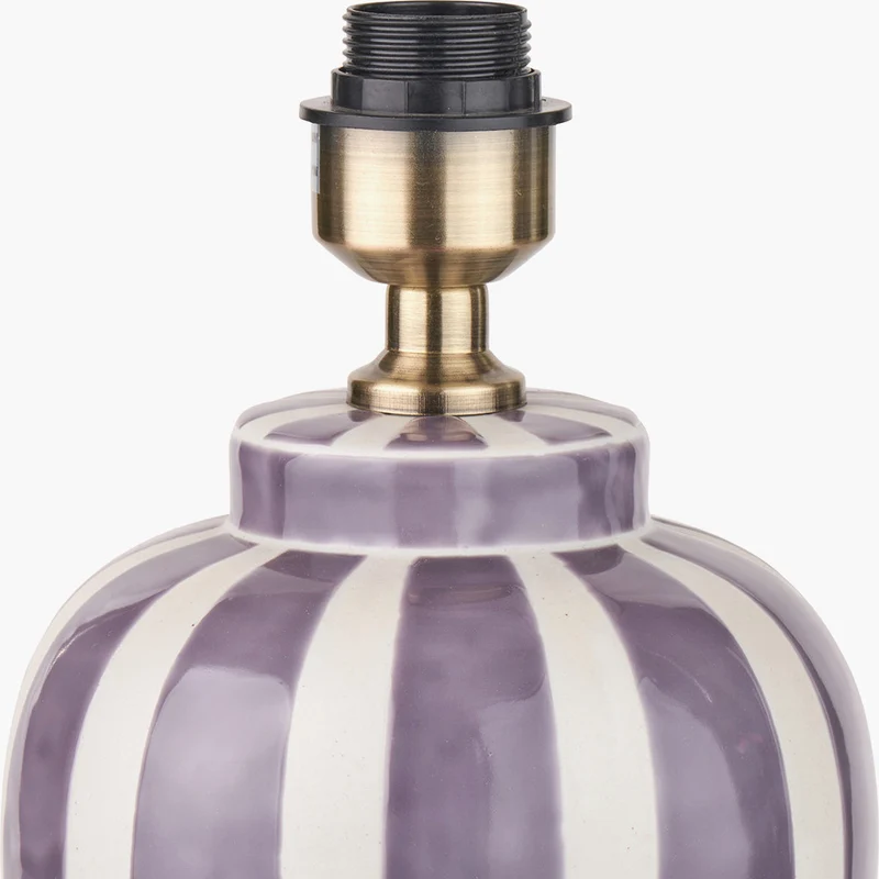 Priscilla Lilac Stripped Ceramic Table Lamp Base with Bloom 35cm White Handloom Scalloped Cylinder Lampshade