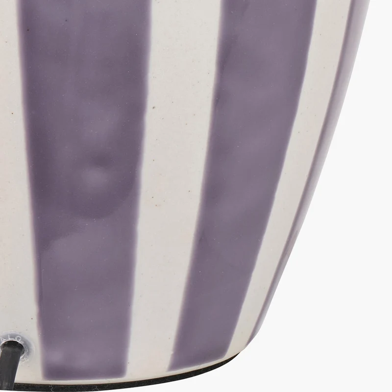 Priscilla Lilac Stripped Ceramic Table Lamp Base with Bloom 35cm White Handloom Scalloped Cylinder Lampshade